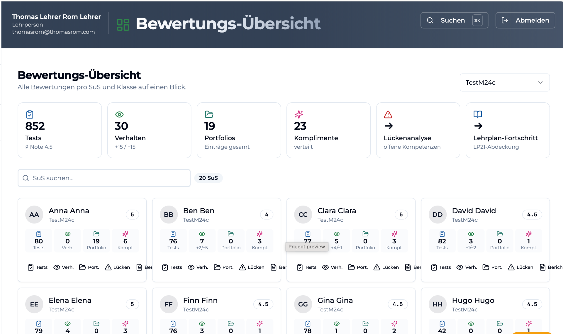 Bewertungen, Tests und Lernberichte an einem Ort.