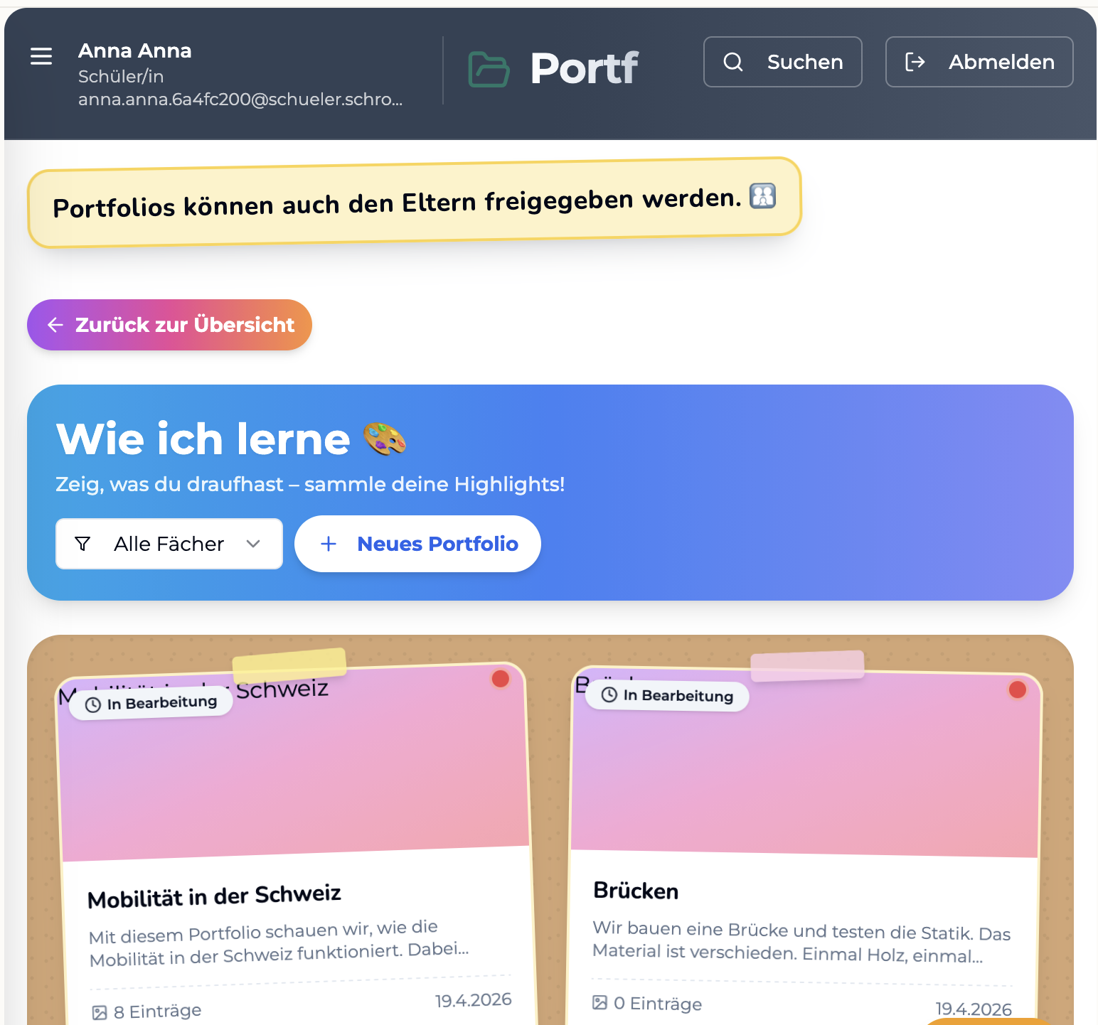 Portfolio «Wie ich lerne» – Highlights sammeln und teilen.