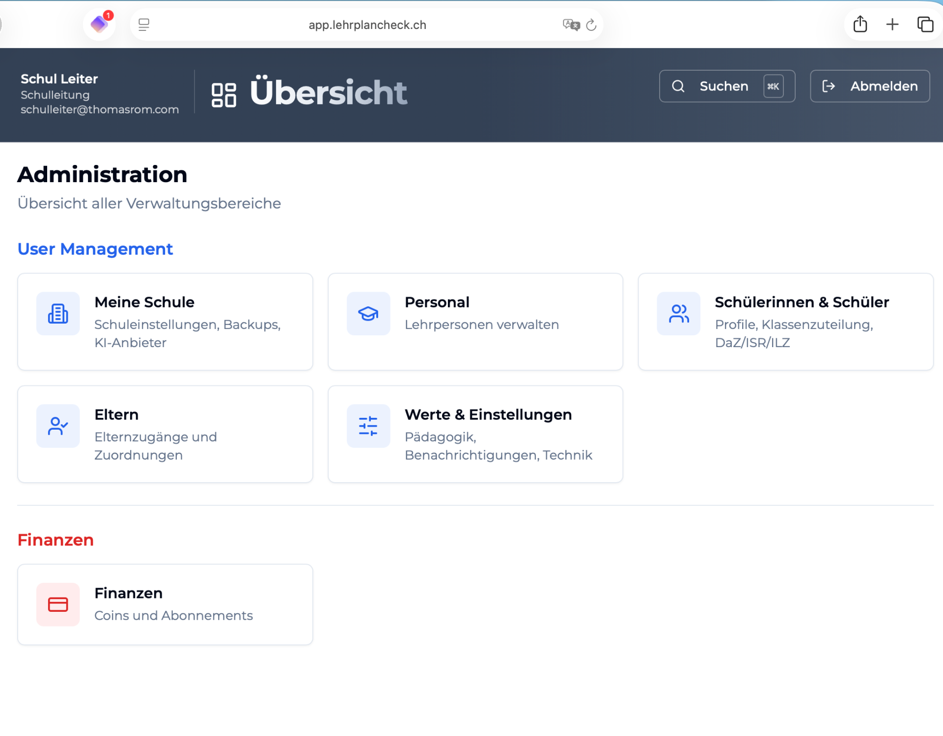 Administrations-Cockpit – alle Verwaltungsbereiche an einem Ort.